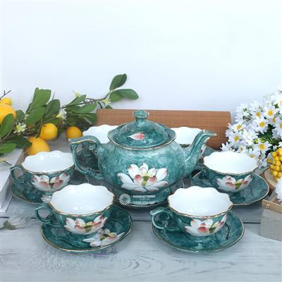 Bộ ấm chén men hoả biến hoa sen đẹp sang