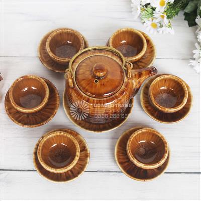 Bộ ấm chén men nâu vân đá –Phong cách mộc mạc, nghệ thuật