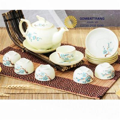 Bộ ấm chén ngọc uống trà Bát Tràng quà tặng cực đẹp
