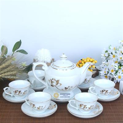 Bộ ấm chén đẹp Bát Tràng hoa sen phú quý