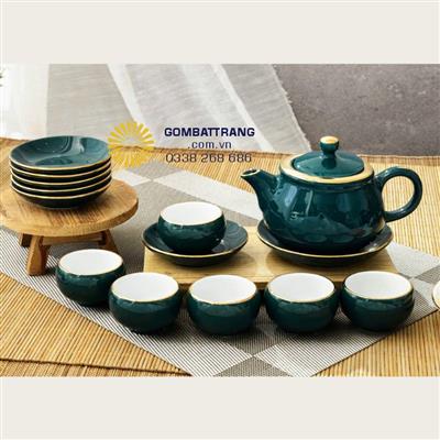 Bộ ấm chén trà Bát Tràng Tách Nhật vàng kim rẻ đẹp