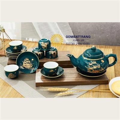 Bộ ấm chén trà quà tặng Thuận Buồm Xuôi Gió tài lộc vững bền