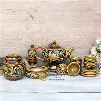 Bộ Ấm Chén Uống Trà Đạo Hoa Sen Đắp Nổi Đẹp