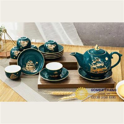 Bộ ấm chén uống trà đẹp Cửu Long Thuyền chuẩn chính hãng