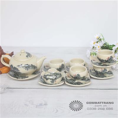 Bộ ấm chén vẽ tay men rạn