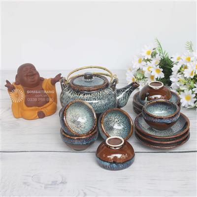 Bộ ấm trà Bát Tràng men nâu