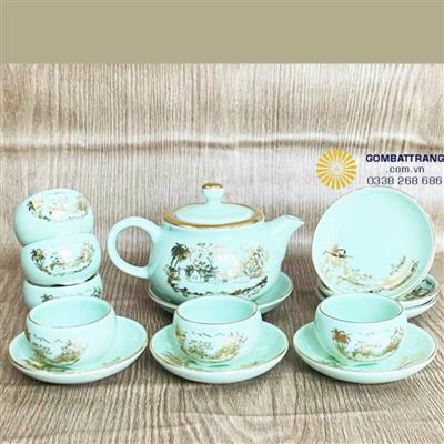 Bộ Ấm Uống Trà Làng Quê Mang Hồn Việt Bát Tràng đẹp rẻ