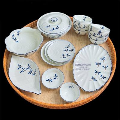Bộ bát đĩa Bát Tràng đẹp vẽ chuồn chuồn giá rẻ