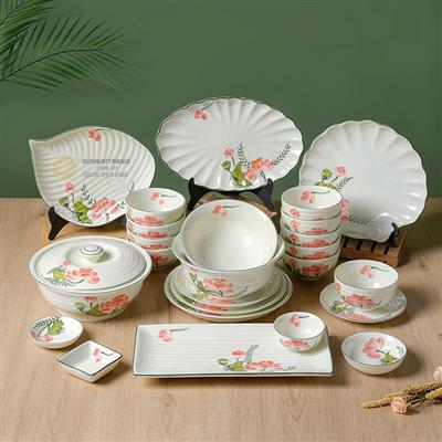 Bộ Bát Đĩa Bát Tràng Hoa Sen Trang Trí Bàn Ăn
