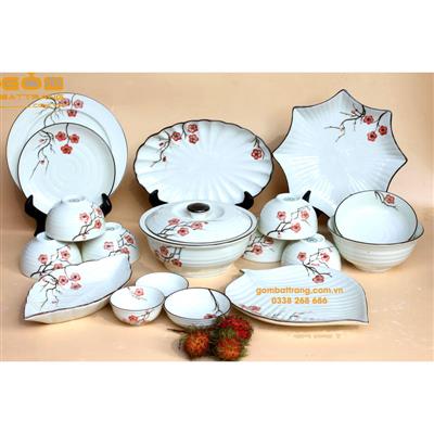 Bộ bát đĩa giá rẻ hoa đào nghệ nhân vẽ tay