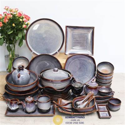 Bộ bát đĩa sang trọng Bát Tràng men tím – Nâng tầm trải nghiệm