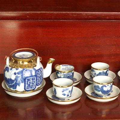 Bộ chén bát tràng cao cấp Mai Thọ bọc đồng đẹp