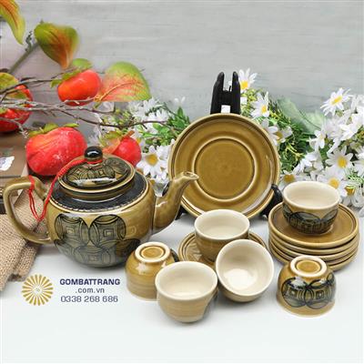 Bộ Chén Gốm Bát Tràng Thu Hút Tài Lộc