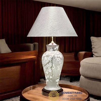 Đèn ngủ gốm Bát Tràng vẽ Chi Mai Bạch Ngọc cao cấp