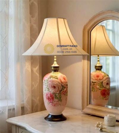 Đèn ngủ gốm sứ bát tràng - mẫu đơn phú quý phát lộc