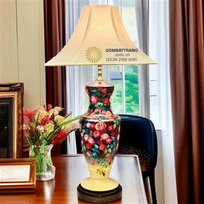 Đèn ngủ gốm sứ họa tiết Hoa Hồng đa sắc đẹp mắt  