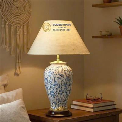 Đèn ngủ gốm sứ vẽ hoa xanh lam - Quà tặng gốm sứ