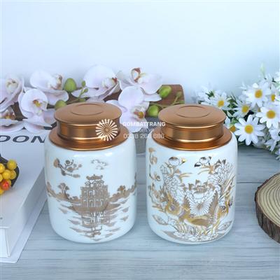 Hộp Trà Gốm Họa Tiết Truyền Thống Cực Đẹp
