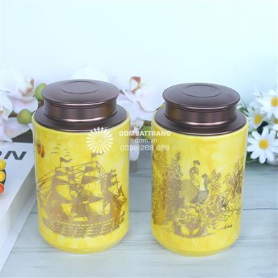 Hộp Trà Gốm Mạ Vàng Chất Lượng Cao