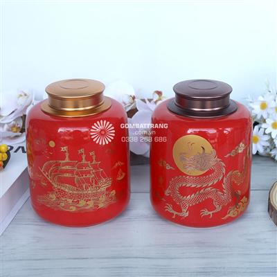 Hũ Đựng Trà Bát Tràng Mạ Vàng Chính Hãng