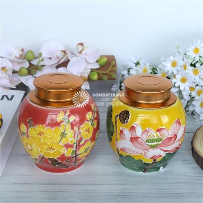 Hũ gốm đựng trà vẽ hoa rẻ đẹp sang