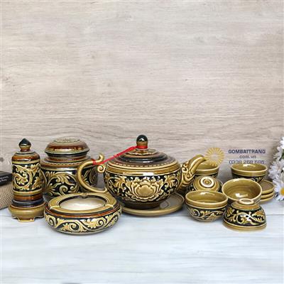 Quà Tặng Bộ Ấm Chén Bát Tràng Vẽ Hoa Tuyệt Đẹp