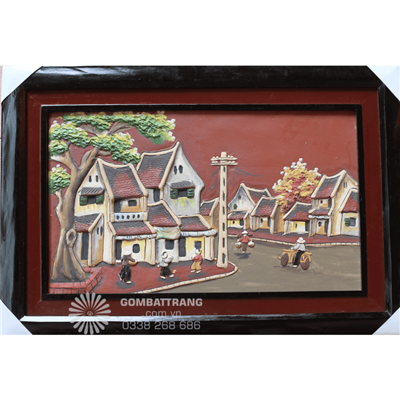 Tranh gốm phù lãng phố cổ quà tặng gốm sứ cao cấp