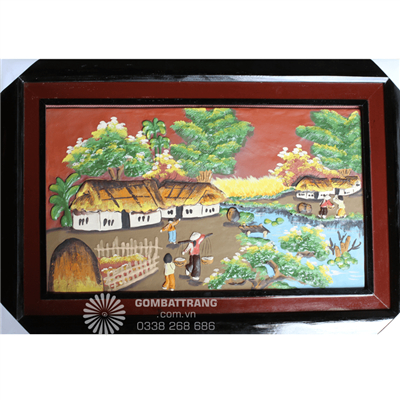 Tranh gốm phù lãng vẽ cảnh quê hương
