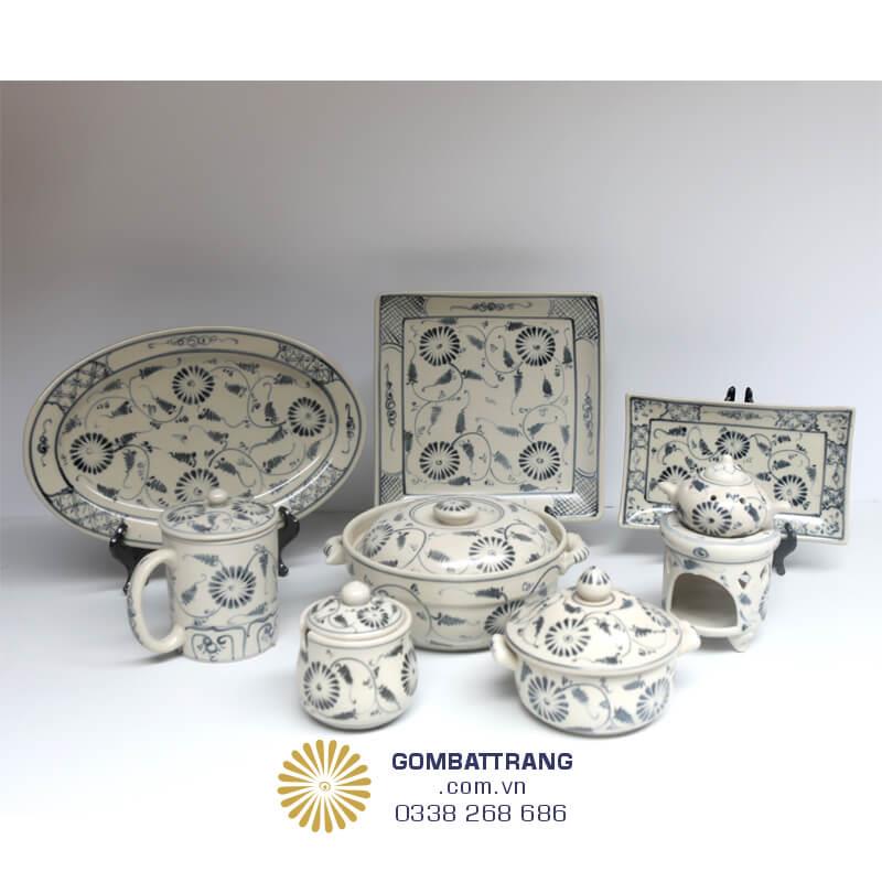 Bát Đĩa Bát Tràng Giả Cổ Hoa Văn Sang Trọng