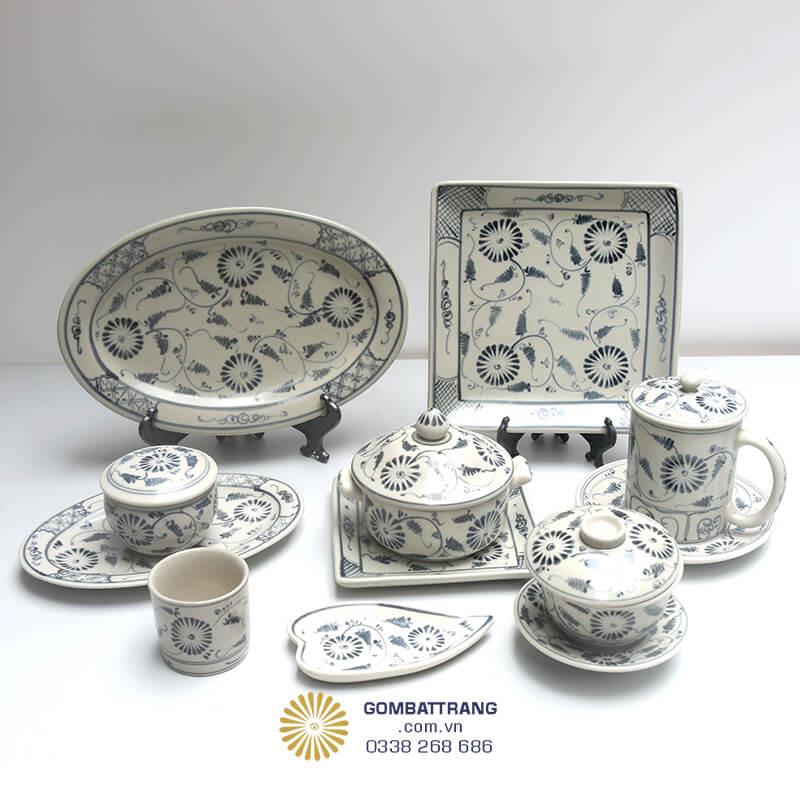 Bát Đĩa Gốm Bát Tràng Men Rạn Giả Cổ Cao Cấp