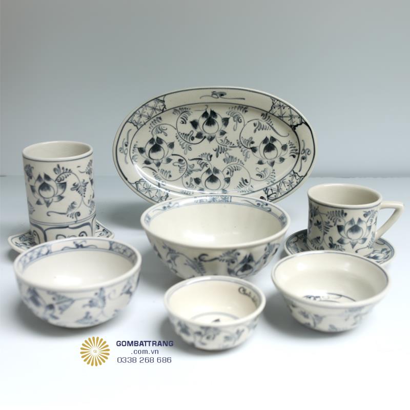 Bát Đĩa Gốm Sứ Bát Tràng Hoa Sen Cao Cấp