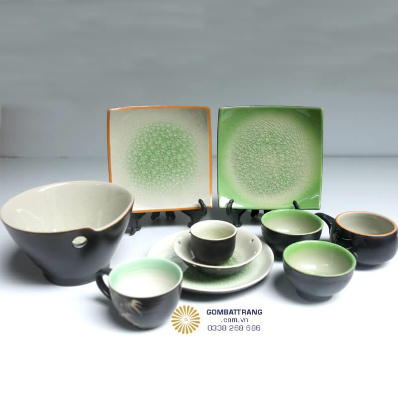 Bát Đĩa Gốm Thủ Công Hoa Văn Đẹp Sang