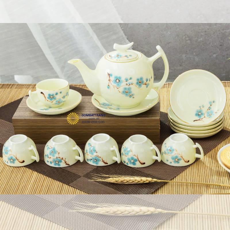 Bộ ấm chén đẹp sang trọng - Bưởi cành đào xanh