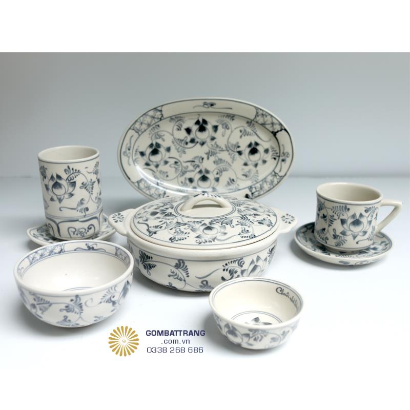 Bộ Chén Dĩa Gốm Bát Tràng Hoa Sen Đẹp Độc