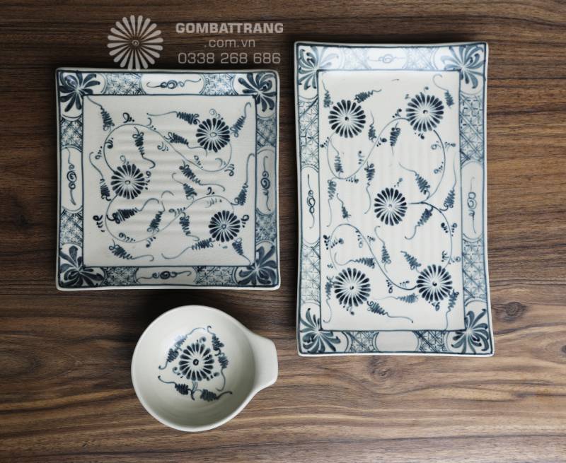  Bộ đĩa vuông và chữ nhật mang lại cảm giác hiện đại hơn, các góc bo mềm, men phủ đều giúp bề mặt dễ lau chùi sau khi sử dụng.