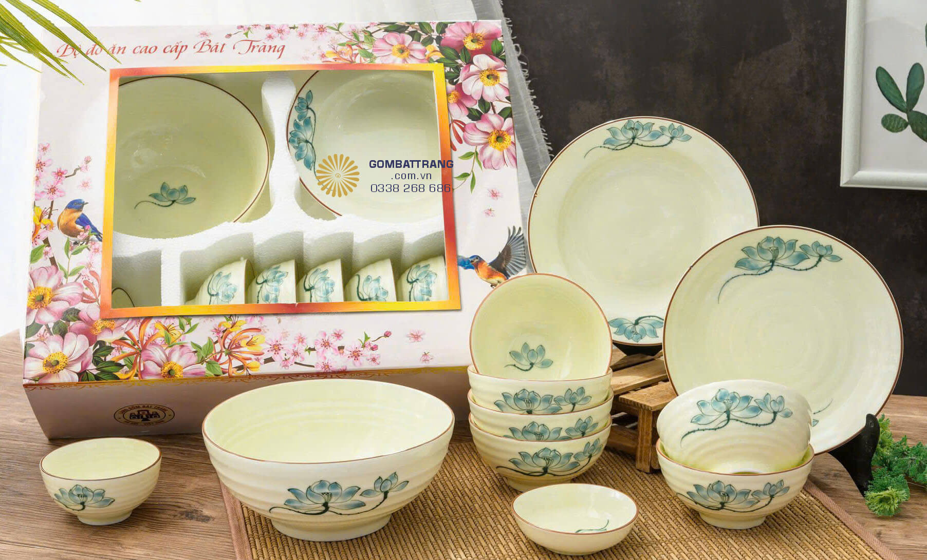 Bát đĩa bát tràng hoa sen – thanh tao, sang trọng.