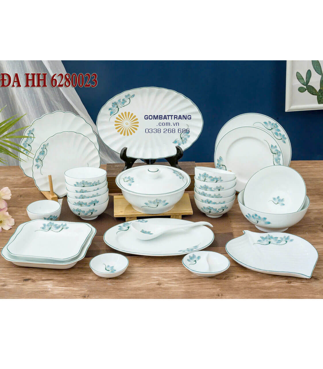 Đĩa gốm bát tràng – sen xanh tinh tế.