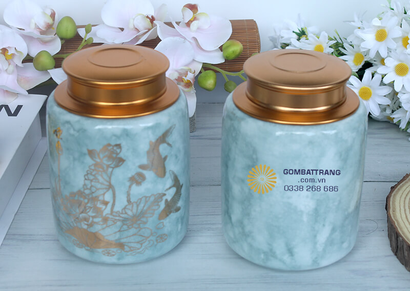 Hộp trà gốm cao cấp được chế tác từ sứ Bát Tràng truyền thống