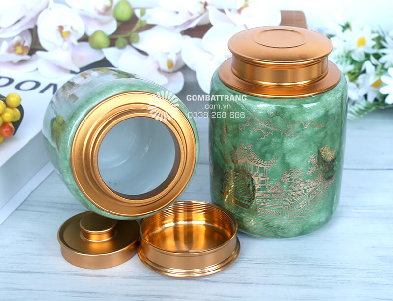 Hộp đựng chè bằng sứ giúp giữ gìn hương vị nguyên bản của trà và tạo nên vẻ đẹp sang trọng cho không gian thưởng trà