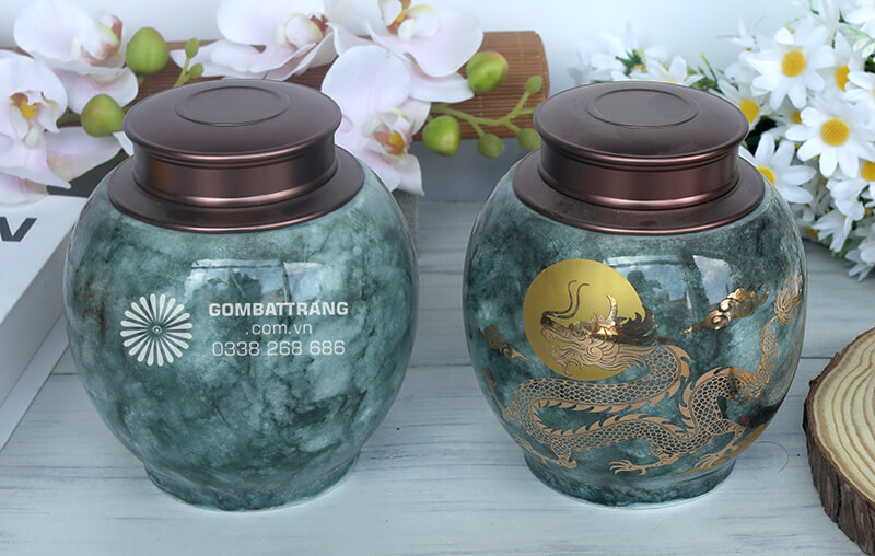 Lọ đựng chè Bát Tràng&nbsp;xanh hỏa biến sang trọng có thể kết hợp hoàn hảo với nhiều phong cách trang trí nội thất