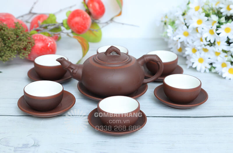 Bộ ấm chén tử sa Bát Tràng dáng trúc cao cấp