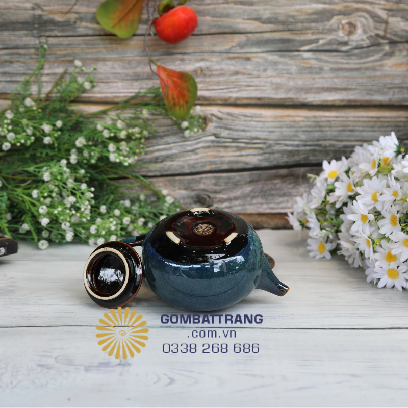 Bộ ấm chén men hỏa biến màu thiên thanh kèm phụ kiện - dấu ấn độc bản của vũ điệu của lửa. 