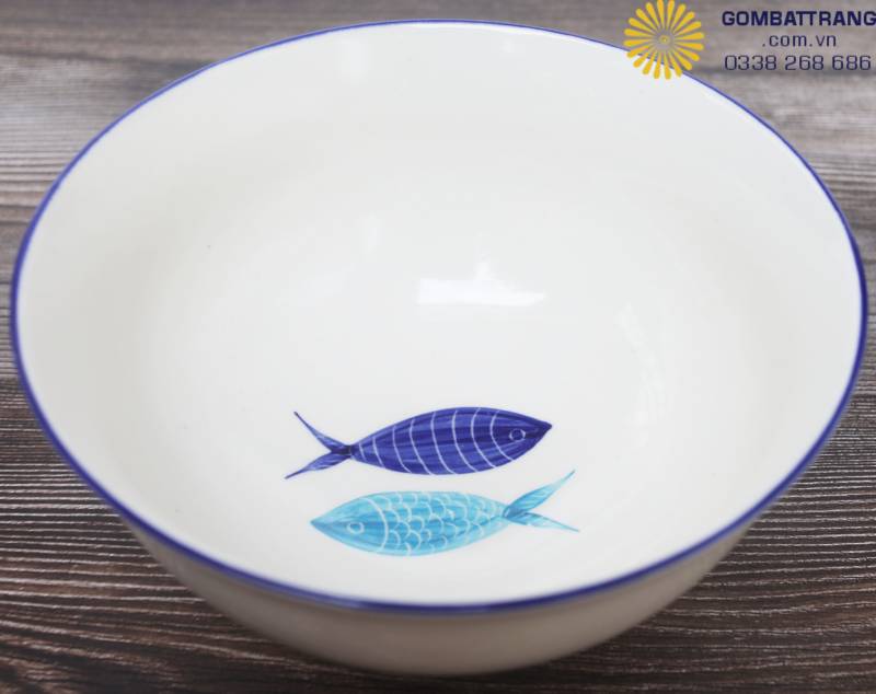 Tô sứ Bát Tràng gốm sứ cao cấp họa tiết cá xanh