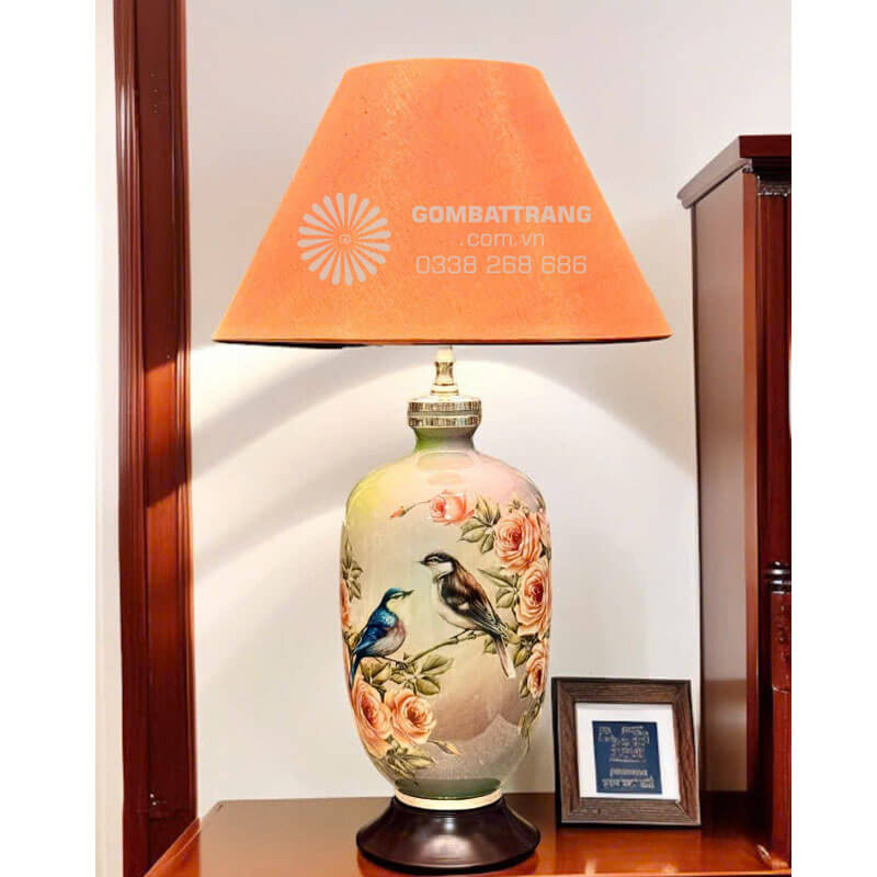 Đèn ngủ bằng sứ họa tiết con chim – vẽ tay tinh xảo, ánh sáng dịu nhẹ