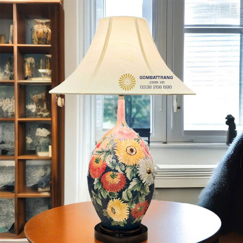 Đèn ngủ gốm bát tràng hoa cúc mùa thu – ấm áp, tinh tế cho không gian Việt.