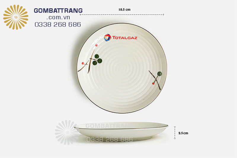 Đĩa Bát Tràng đường kính D16 cm, men trắng viền chỉ nâu, vẽ tay rất đẹp