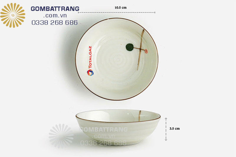 Đĩa mắm trong bộ  bát đĩa Bát Tràng 11 món, đĩa mắm với thiết kế nhỏ xinh , men trắng viền men nâu, vẽ quả Cherry tinh tế