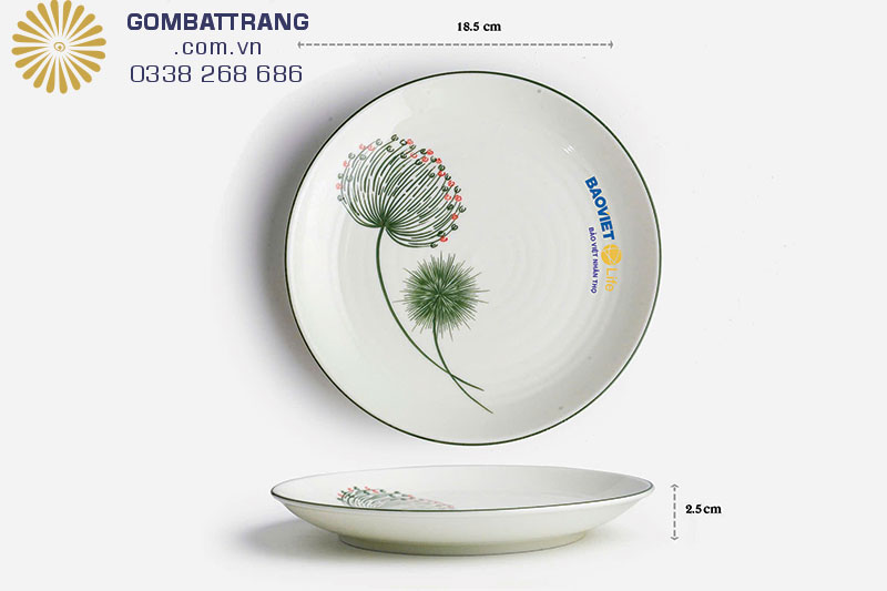 Đĩa tròn đường kính 16,5cm , bộ bát đĩa Bát Tràng cao cấp được nung ở nhiệt độ cao tới 1.300 độ C, sản phẩm đạt độ khử hoàn toàn tạp chất còn tồn dư trong đất , sứ sạch an toàn, sản phẩm đanh chắc, rất bền