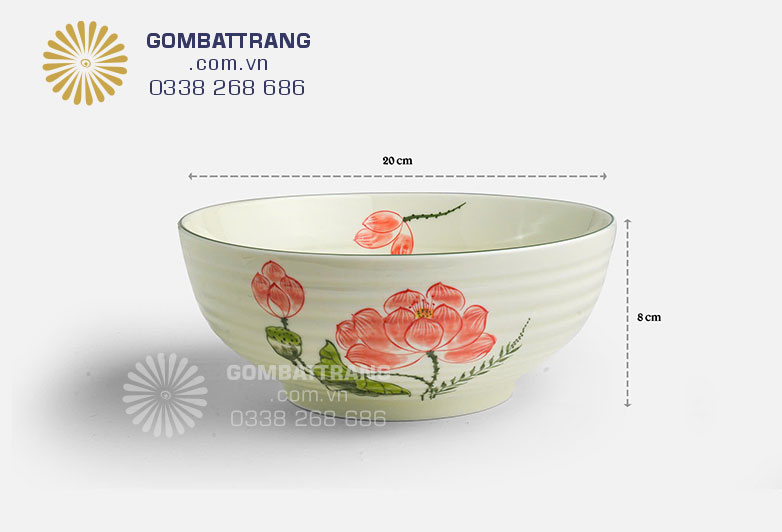 Tô Canh bát tràng, vẽ tay hoa sen rất đẹp
