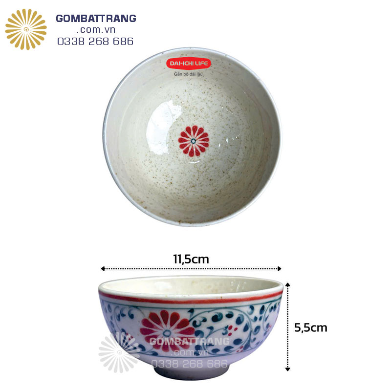 Bộ 06 bát cơm đường kinh 11,5cm vẽ hoa Cúc Cát Tường